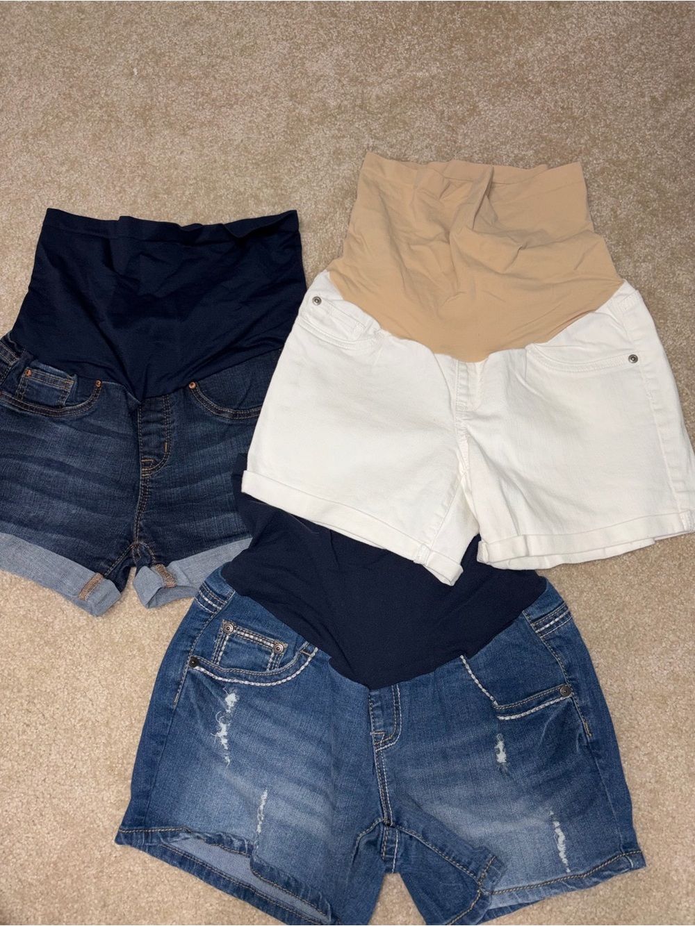 3-Pack Maternity Shorts Set - Navy, White, Dark Denim
